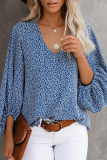 Elegant Print Floral Basic V Neck Tops