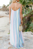 Fashion Bohemian Gradual Change Patchwork Spaghetti Strap Beach Dresses