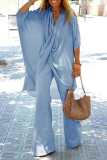 Casual Solid Patchwork Fold Asymmetrical V Neck Half Sleeve Two Pieces