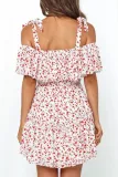 Fashion Sweet Print Split Joint Spaghetti Strap A Line Dresses