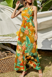Fashion Elegant Floral Patchwork Halter Dresses