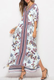 Bohemian Vacation Print Patchwork V Neck Beach Dress Dresses
