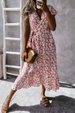 Fashion Bohemian Print Split Joint V Neck Irregular Dresses