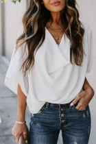 Casual Solid Patchwork V Neck Tops