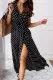 Fashion Elegant Polka Dot Frenulum Slit V Neck A Line Dresses