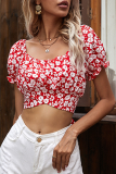 Fashion Elegant Floral Backless Strap Design V Neck Tops