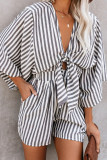 Fashion Elegant Striped Print Strap Design V Neck Loose Rompers
