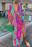 Fashion Sexy Print Patchwork V Neck Straight Dresses