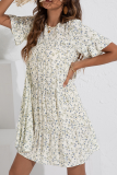 Elegant Floral Split Joint Flounce O Neck A Line Dresses