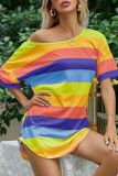 Fashion Casual Striped Split Joint O Neck T-Shirts