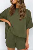 Casual Solid Basic O Neck Half Sleeve Two Pieces