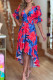 Elegant Floral Patchwork V Neck Irregular Dress Dresses