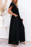 Elegant Solid Frenulum Buckle V Neck A Line Dresses