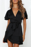 Fashion Elegant Print With Belt V Neck A Line Dresses