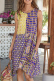 Fashion Street Print Split Joint O Neck A Line Dresses