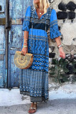 Fashion Bohemian Print Patchwork V Neck A Line Dresses