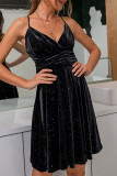 Fashion Simplicity Solid Patchwork Backless V Neck A Line Dresses
