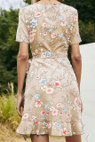 Elegant Floral Frenulum Flounce V Neck A Line Dresses