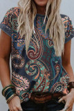 Fashion Casual Print Split Joint O Neck T-Shirts