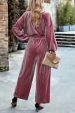 Elegant Solid Pocket O Neck Long Sleeve Two Pieces