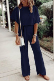 Fashion Casual Solid Frenulum O Neck Loose Jumpsuits