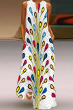 Fashion Street Print Patchwork V Neck A Line Dresses(7 Colors)