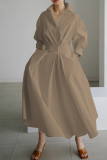 Women's Solid Pocket Button Lapel Long Sleeve Maxi Shirt Dress