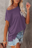 Fashion Street Solid Split Joint O Neck T-Shirts