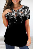 Street Floral Patchwork Metal Accessories Decoration O Neck T-Shirts