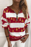 Fashion Street Print Split Joint V Neck Tops