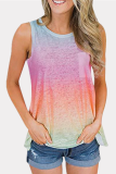 Casual Gradual Change Pocket Tie-dye O Neck Tops