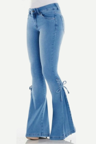 Street Solid Make Old Cross Straps Boot Cut Mid Waist Solid Color Bottoms