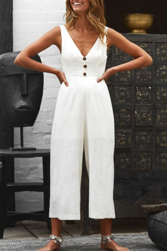 Fashion Casual Solid Split Joint V Neck Loose Jumpsuits
