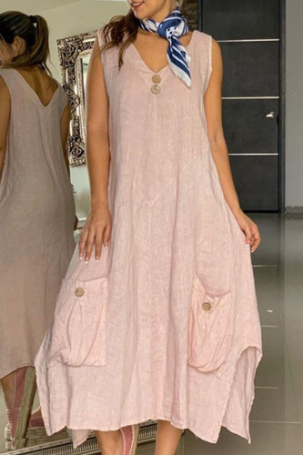 Fashion Solid Patchwork V Neck Irregular Dresses