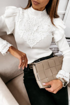 Work Patchwork Lace Embroidered Patchwork O Neck Tops