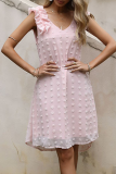 Elegant Dot Solid Stringy Selvedge V Neck Princess Dresses