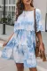 Fashion Street Tie Dye Split Joint O Neck Cake Skirt Dresses