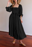 Street Solid Patchwork Square Collar Waist Skirt Dresses