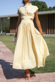 Sweet Elegant Solid Hollowed Out Mandarin Collar A Line Dresses(9 Colors)