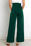 Work Simplicity Solid With Belt Loose High Waist Straight Solid Color Bottoms