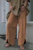 Casual Solid Patchwork Buttons Straight Wide Leg Solid Color Bottoms