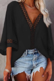 Casual Solid Hollowed Out Split Joint V Neck Tops