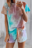 Casual Print Split Joint O Neck Short Sleeve Two Pieces