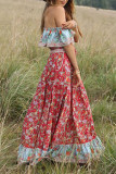 Fashion Street Print Split Joint Off the Shoulder Printed Dresses