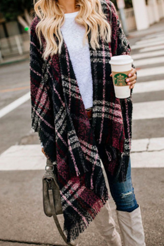 Fashion British Style Plaid Tassel Patchwork Outerwear