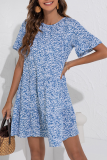 Elegant Floral Split Joint Flounce O Neck A Line Dresses