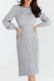 Solid Bandage O Neck One Step Skirt Dresses