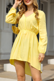Fashion Sweet Solid Split Joint V Neck Irregular Dress Dresses