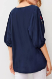 Casual Embroidery Split Joint O Neck T-Shirts