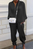 Casual Solid Pocket Turndown Collar Long Sleeve Two Pieces